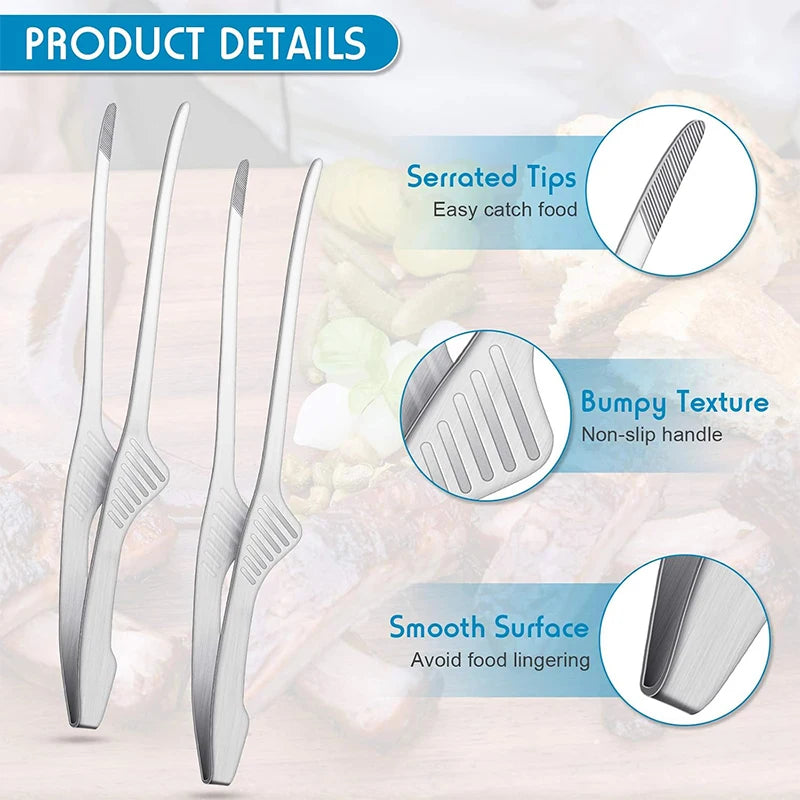 LMETJMA Pinzas para parrilla de acero inoxidable Patelai Pinzas para barbacoa coreanas y japonesas Pinzas para alimentos antideslizantes Pinzas autoportantes para cocina JT502
