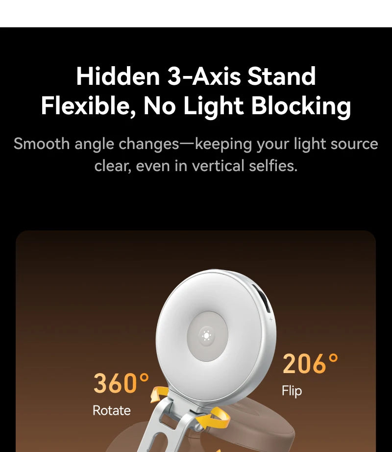 TELESIN Magnético 360 °   Mini Lámpara de Relleno RGB Giratoria, Luz para Selfies con 3 Modos de Color y Brillo Ajustables para Teléfonos Inteligentes iPhone y Android