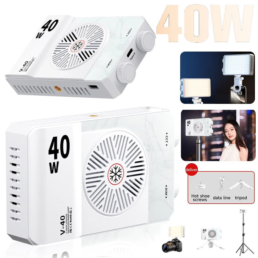 Luz LED para cámara de 40W, luz de relleno portátil de 2800K-9000K, lámpara de vídeo con mango, Panel de luz portátil para fotografía
