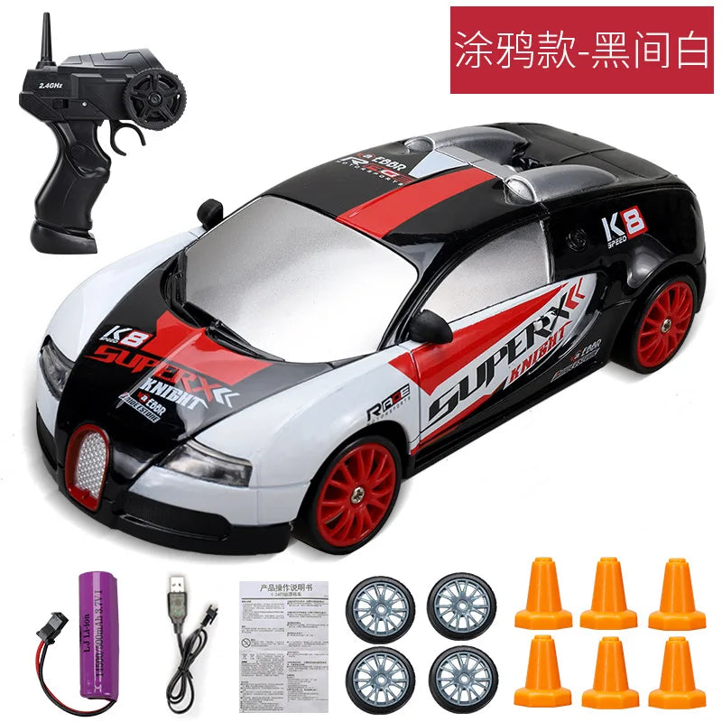 Coche de Carreras Teledirigido 2.4G 4WD, Modelos AE86, GTR, Ferrari, BMW