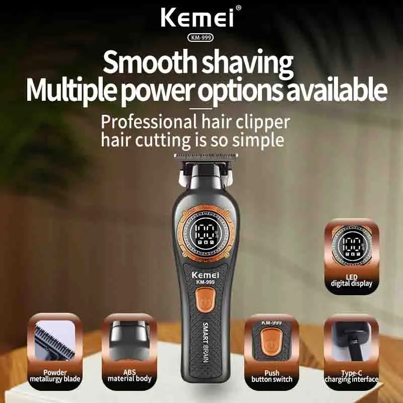 Máquina de Cortar Cabello Eléctrica KM999 con Pantalla Digital, Cortadora Inalámbrica