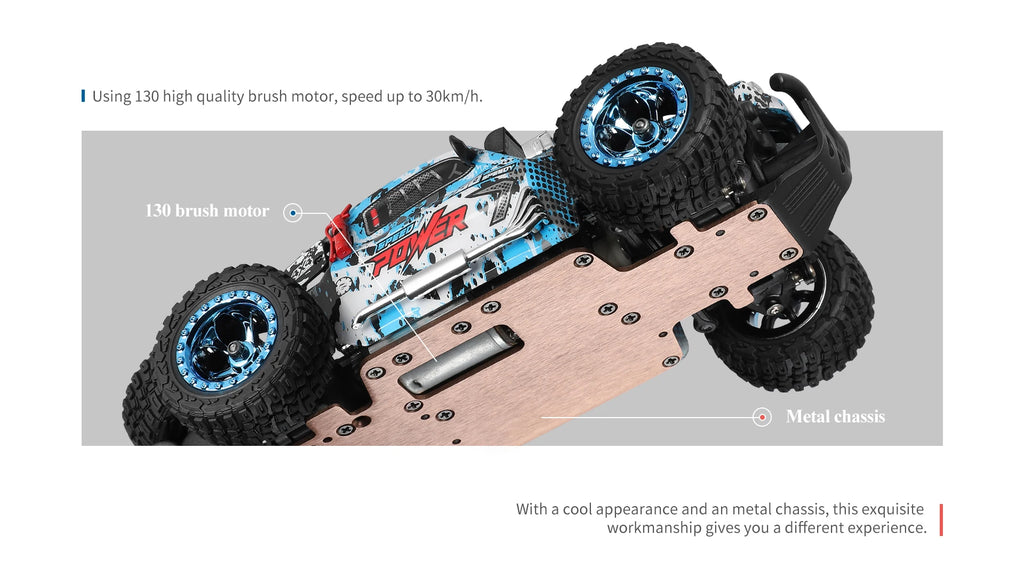 Coche RC 1/28, 4WD, 30 Km/H con Luces LED y Chasis de Metal