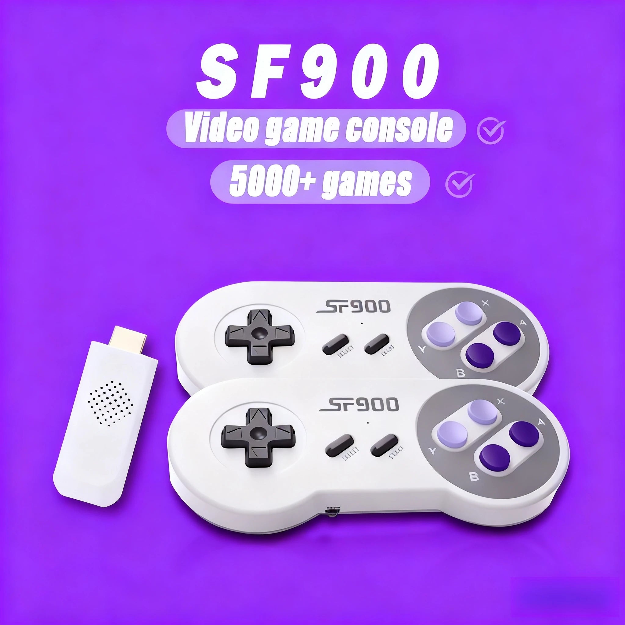 Consola de Videojuegos Retro HD SF900 con Más de 5000 Juegos Integrados, Mando de Juego para TV con 2 Controles Inalámbricos, Juego Clásico SNES