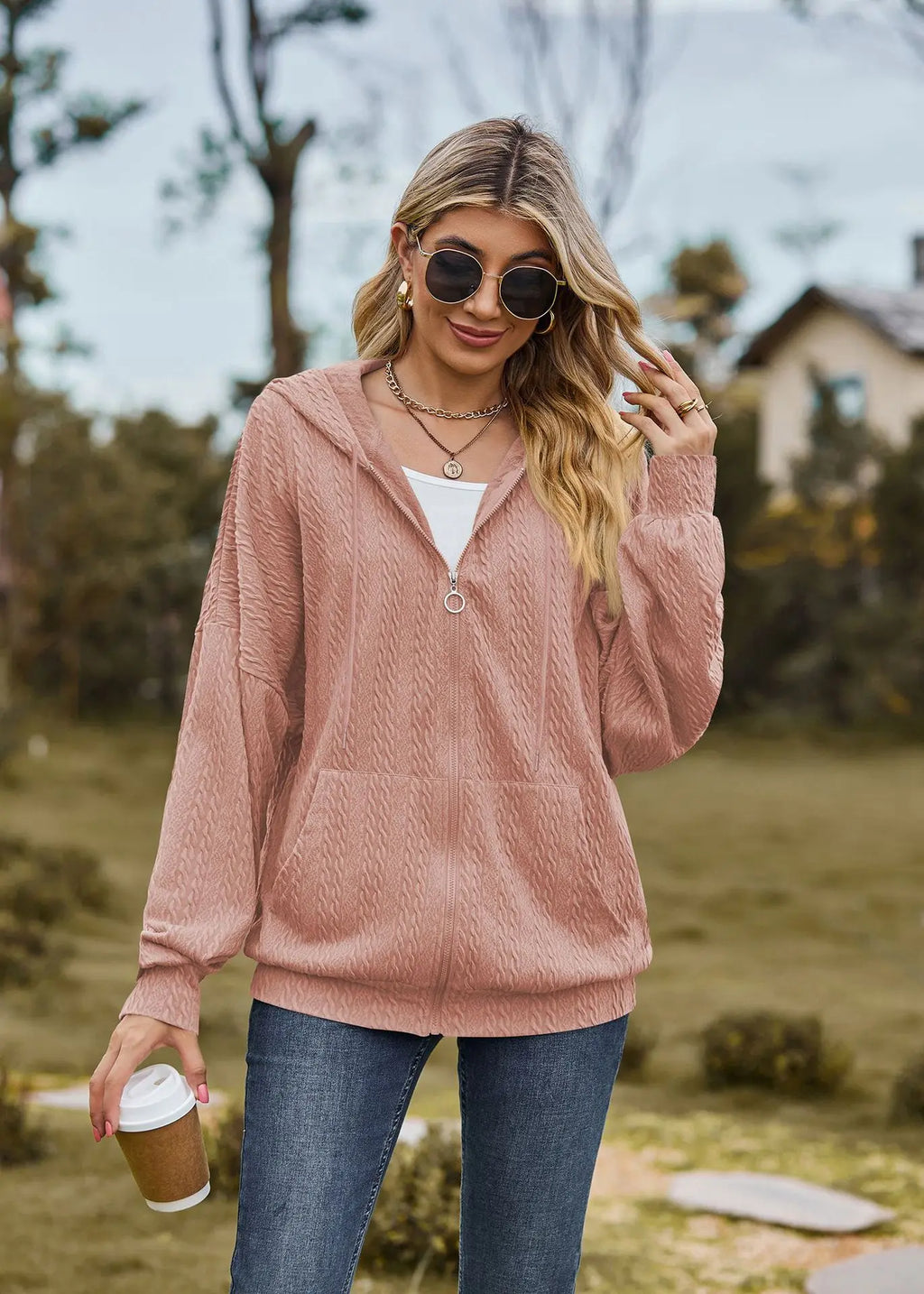 Sudadera con cremallera para mujer, abrigo informal de manga larga, ropa de calle de Color liso, holgado, Harajuku, otoño e invierno, 2024