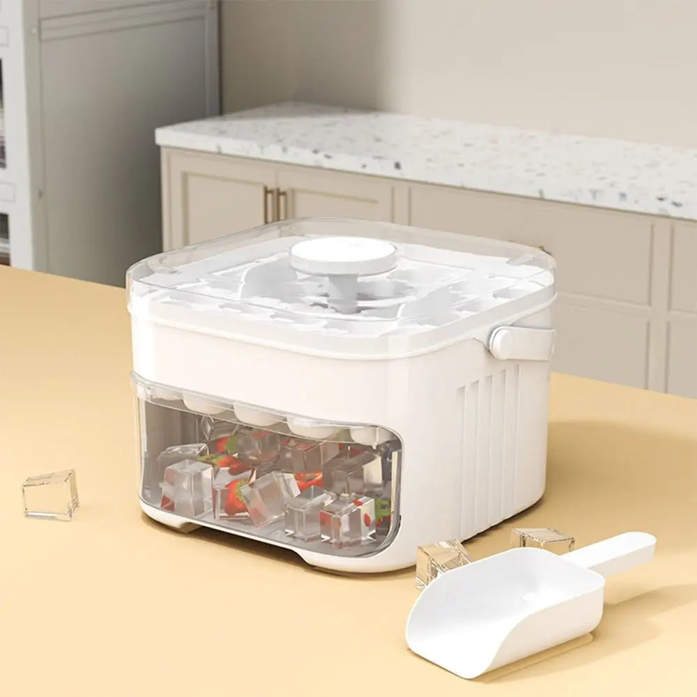 Máquina de hielo de 50 cubos con tapa de fácil prensa, máquina para hacer cubitos de hielo de doble capa, refrigerador, caja de hielo para almacenamiento de hielo para el hogar