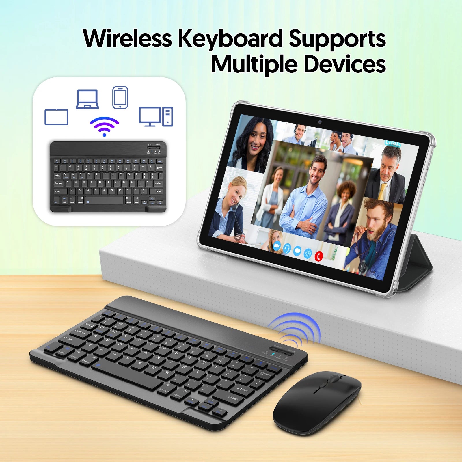 BAKEN Tableta de 10 pulgadas, Android 15, procesador de cuatro núcleos, 64 GB de RAM, memoria expandible de 1 TB, altavoces duales, juego de teclado y mouse