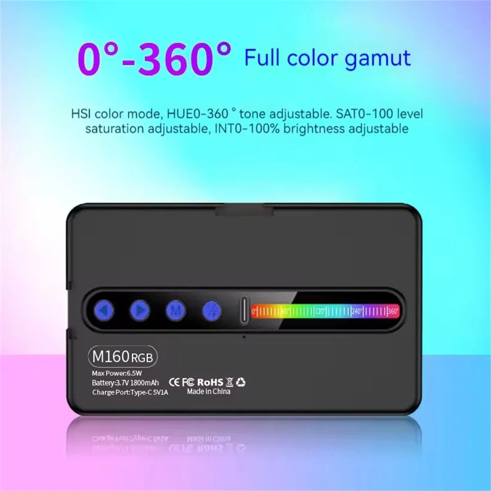 FANGTUOSI NUEVA Luz de Video RGB con Pantalla, Mini Luz de Relleno para Cámara, Iluminación para Selfies, Recargable, Regulable, con Montura Hot Shoe