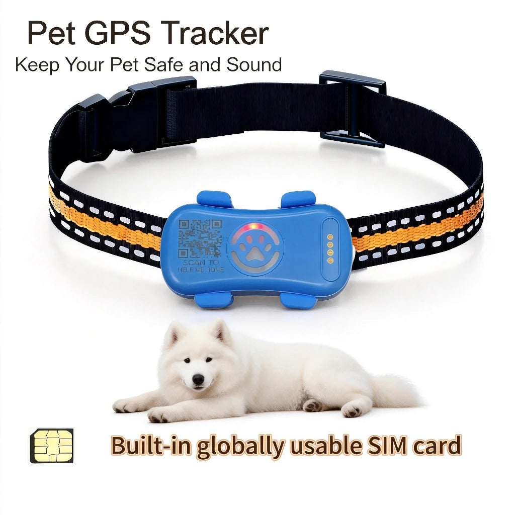 Rastreador GPS para Mascotas (Perros y Gatos) con IoT Integrado, SIM, WiFi, Seguimiento Ilimitado, Código QR, Localizador Antipérdida, Requiere Suscripción