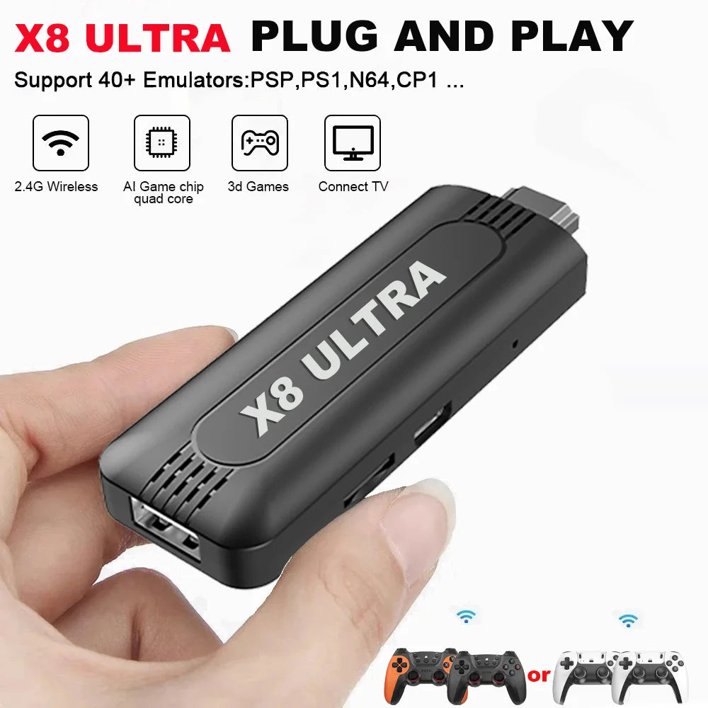 Consola de Videojuegos Retro 4K HD de 128 GB con 50000 Juegos, Control Inalámbrico, 45 Emuladores Integrados, Plug & Play, Mando de Juego para TV