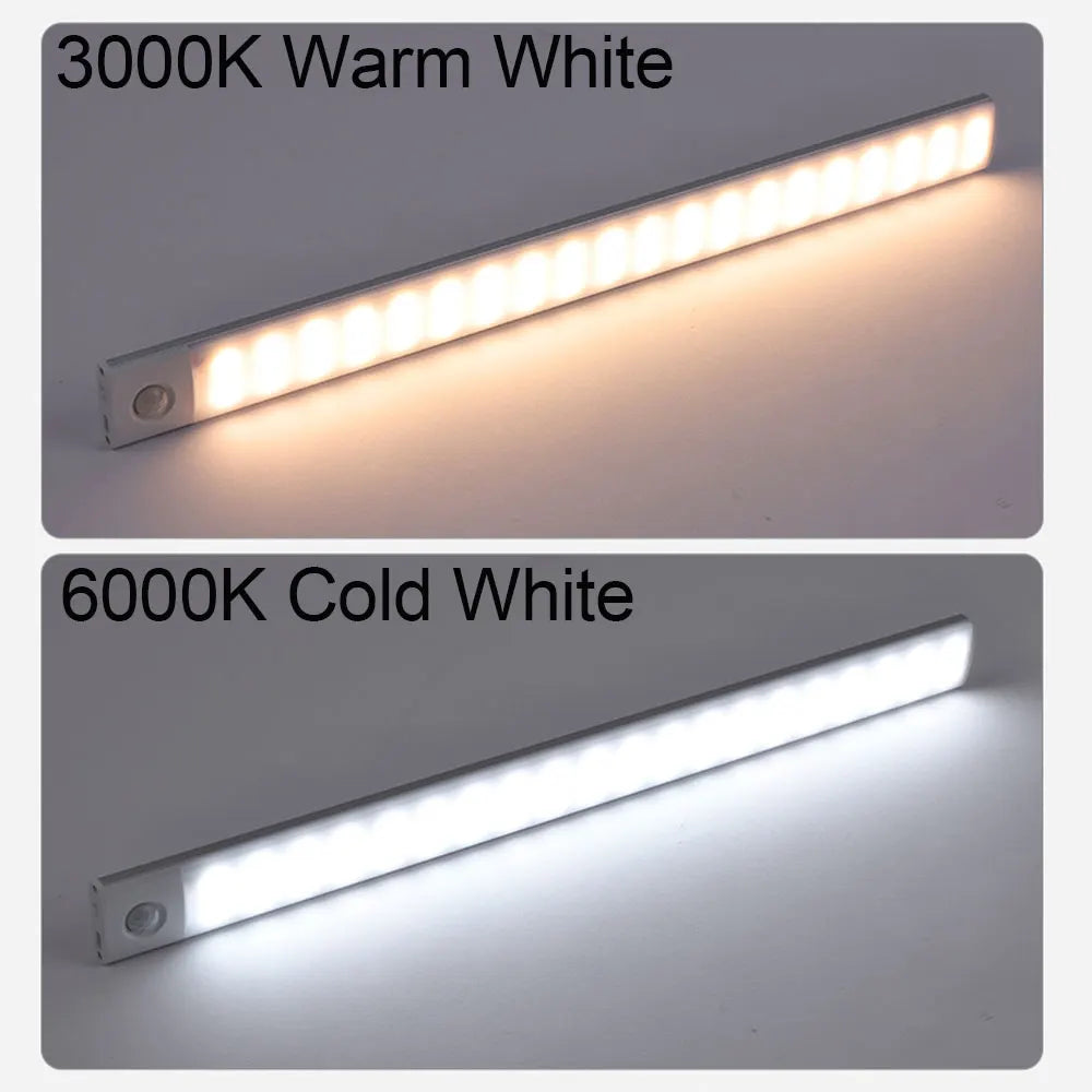 Luz Led con Sensor de movimiento recargable por USB para armario de cocina, iluminación de armario, luz nocturna LED de 10cm/20cm/40cm/60cm