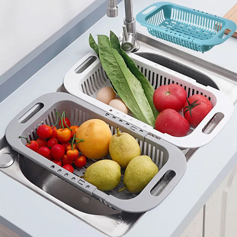 Colador sobre el fregadero, cesta coladora, lavar verduras y frutas, drenaje, accesorios de cocina extensibles, utensilios de cocina