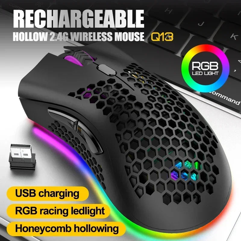 Ratón inalámbrico BM600 USB 2,4G inalámbrico RGB óptico celular ratón para juegos ergonómico óptico de panal ratón inalámbrico de oficina
