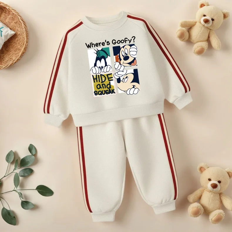 Conjuntos de sudaderas informales con estampado de dibujos animados para niños, sudaderas con capucha y cuello redondo, pantalón largo, traje de dos piezas, chándal para niñas, primavera 2026