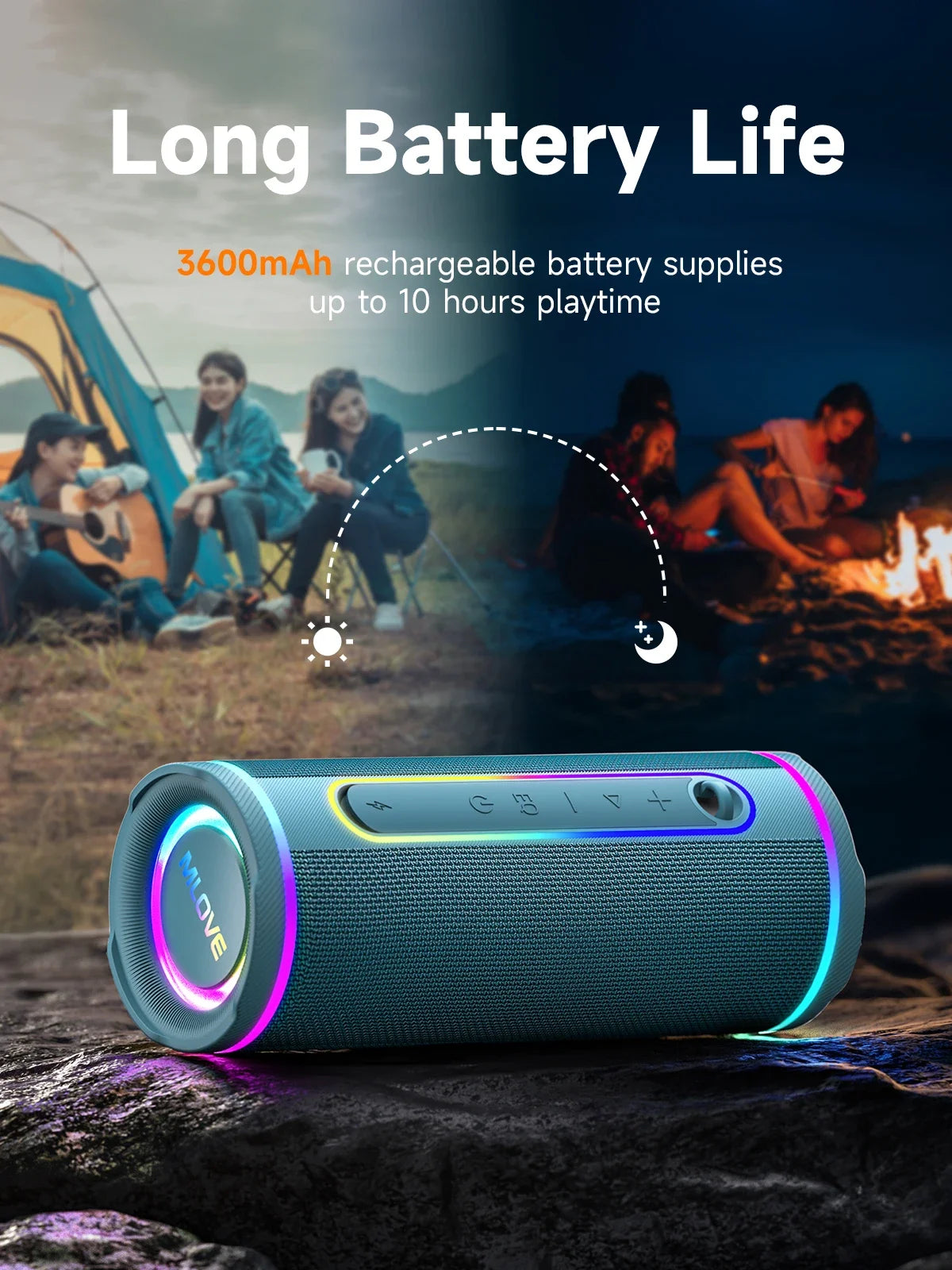 Altavoz Bluetooth portátil MLOVE: potente sonido dual, iluminación RGB colorida, totalmente impermeable (IPX7), compatible con TWS