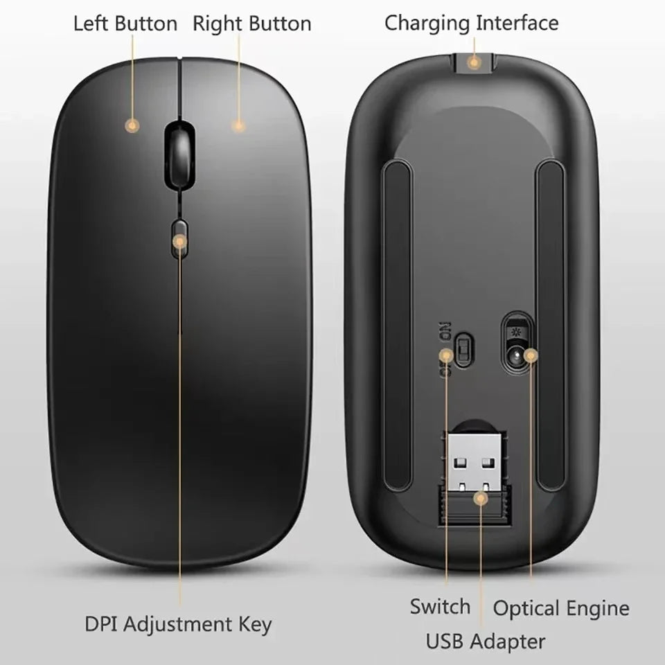 Ratón inalámbrico recargable compatible con Bluetooth 2,4 GHz modos duales ratón de ordenador con Nano receptor para PC portátil Macbook