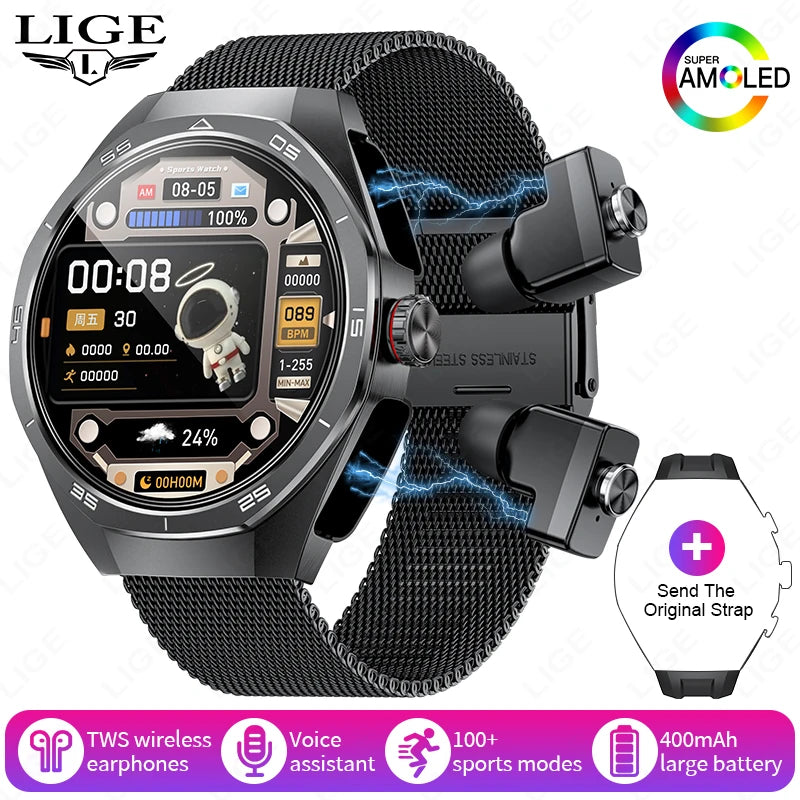 Smartwatch LIGE 2 en 1 con auriculares TWS, llamadas Bluetooth y monitor de salud