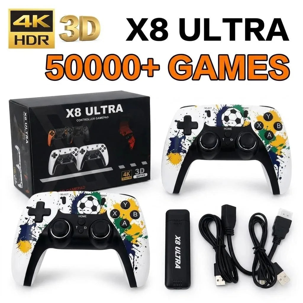 Consola de videojuegos 4K HD de 128 GB X8 Super, más de 50 000 juegos retro, mando inalámbrico dual de 2,4 GHz, emulador de consola de videojuegos HDMI Plug & Play para PSP, PS1 y N64