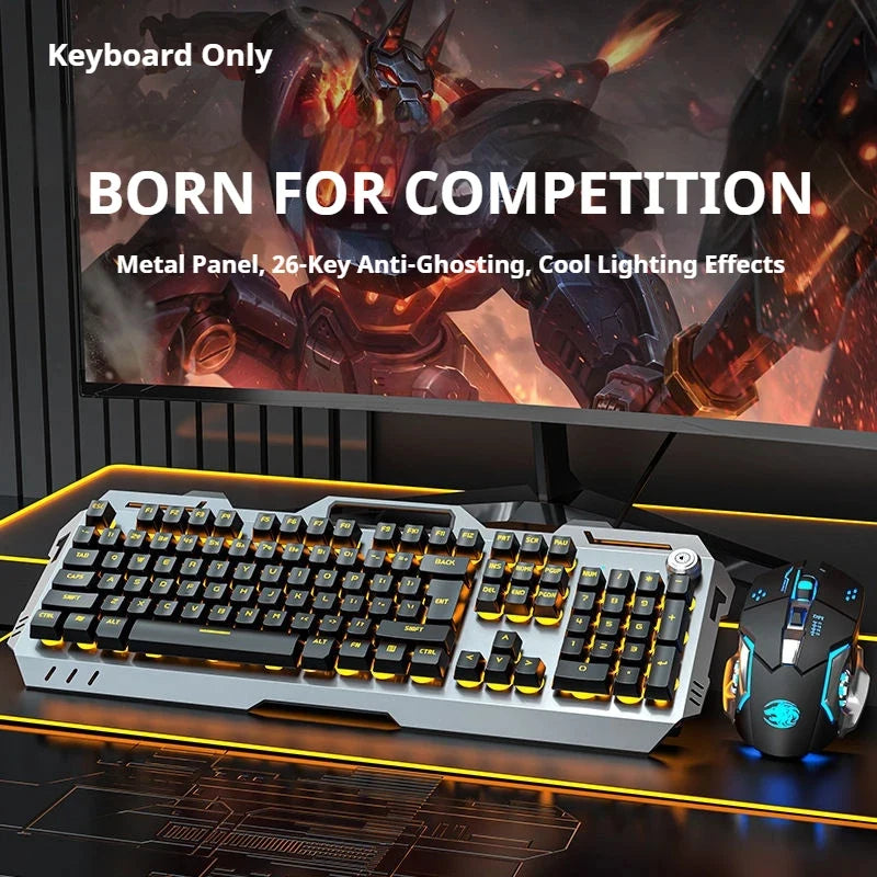 Teclado para juegos con cable GX80Machinery, retroiluminación LED de 104 teclas, membrana silenciosa, panel de metal, recargable (USB), para PC/portátil