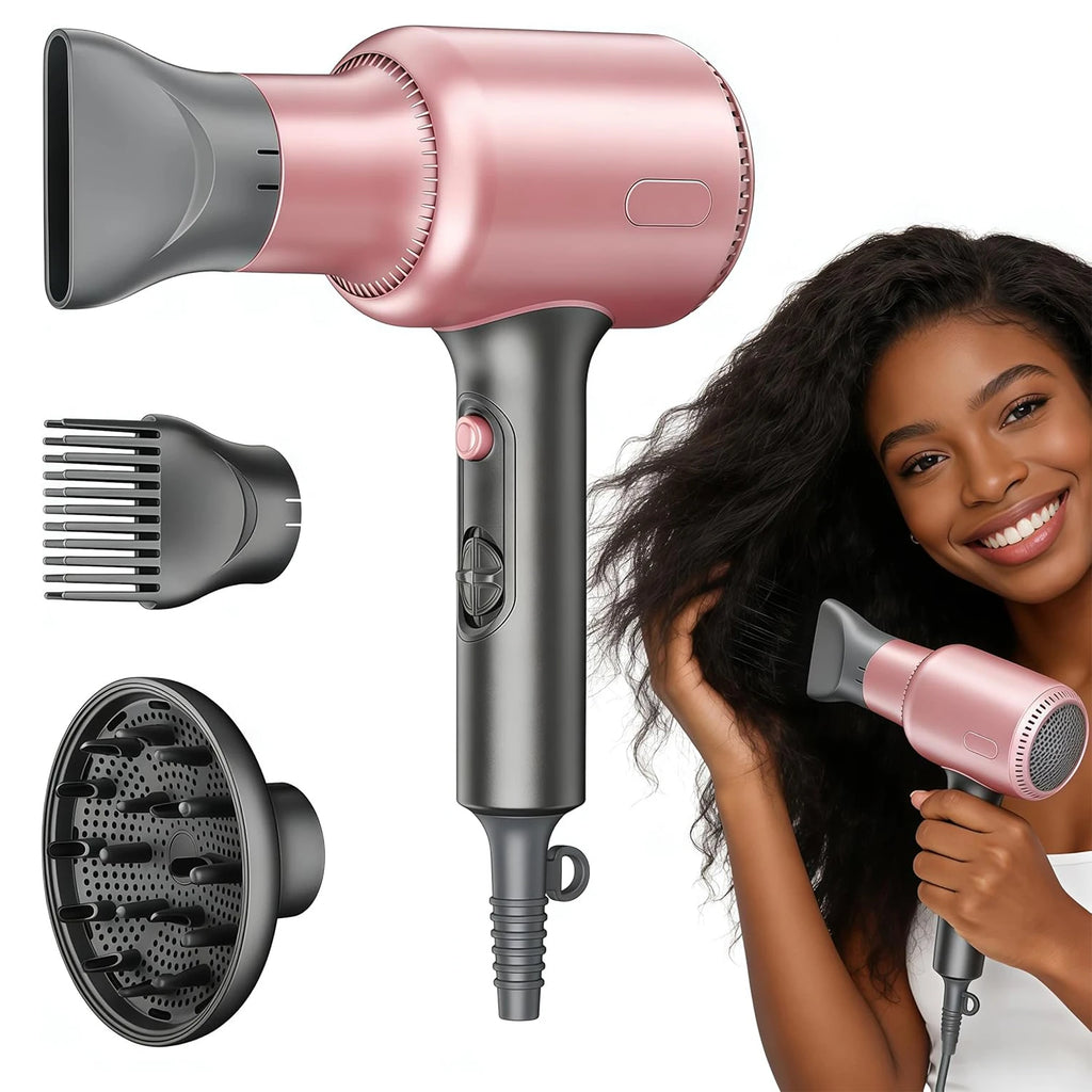 Secador de Pelo Profesional de 1600W con 3 Accesorios, 2 Velocidades de Viento, Secador Iónico de Secado Rápido para el Hogar y Viajes