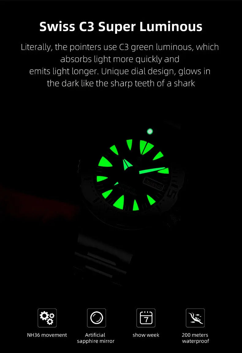 Reloj de Buceo Mecánico HEIMDALLR V2 Monster, Cristal Zafiro, NH36A, 20 Bar
