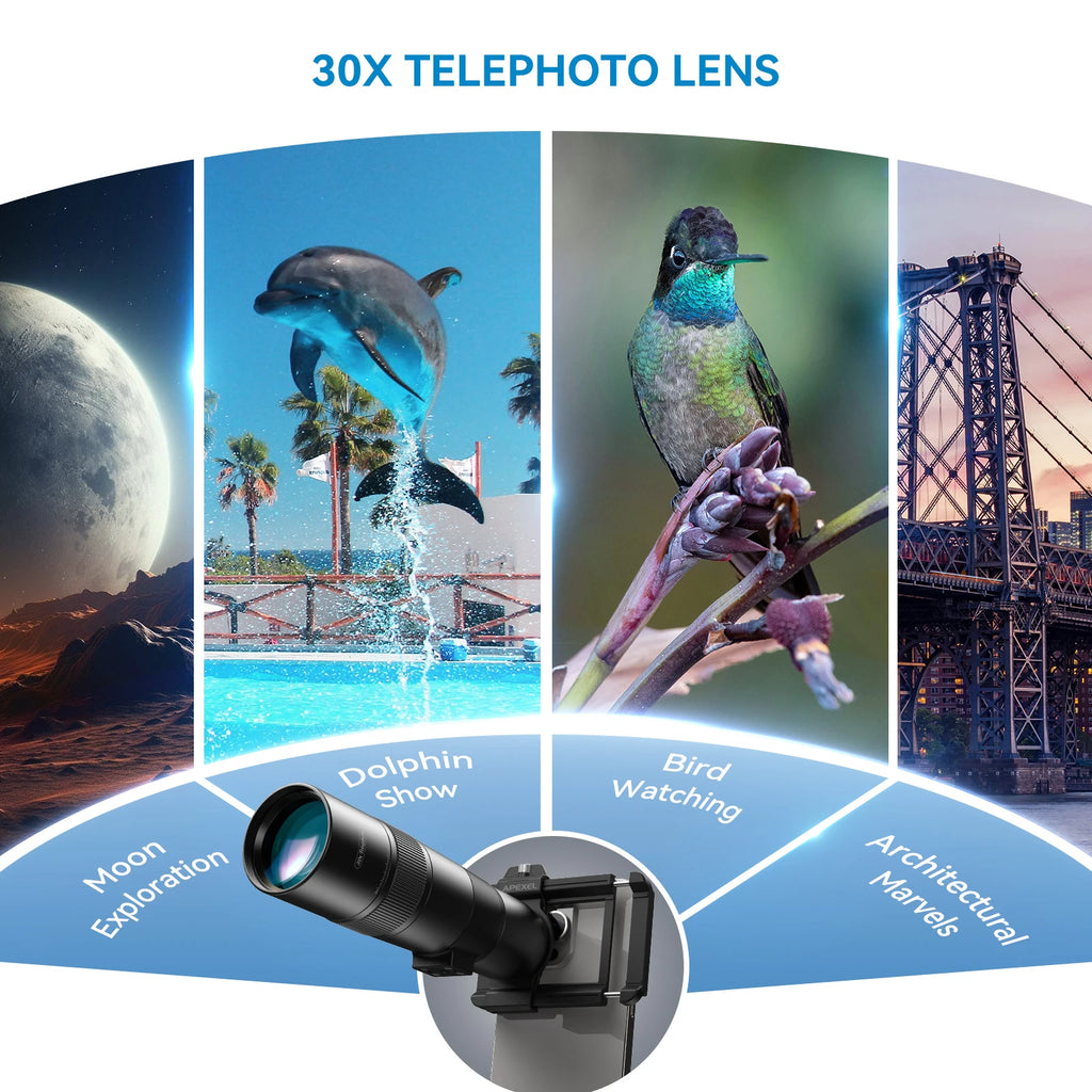 APEXEL Teleobjetivo Monocular 30x con Trípode para Teléfono