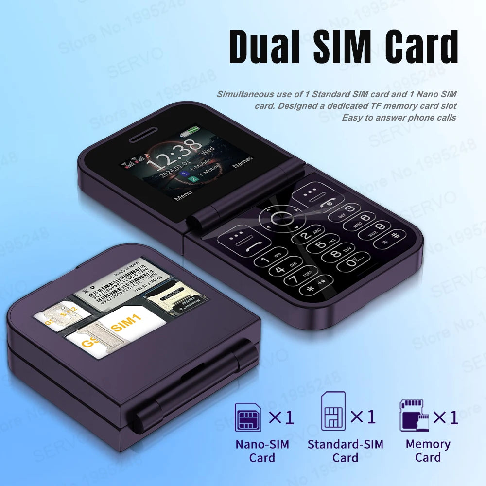 SERVO F15 Mini teléfono móvil pequeño con tapa 2 SIM en espera velocidad Dial linterna de voz mágica grabación de llamadas 2G GSM lindo teléfono móvil plegable