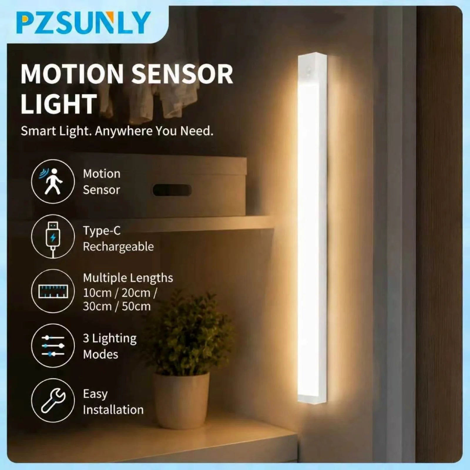 Luz LED Regulable con Sensor de Movimiento para Armario