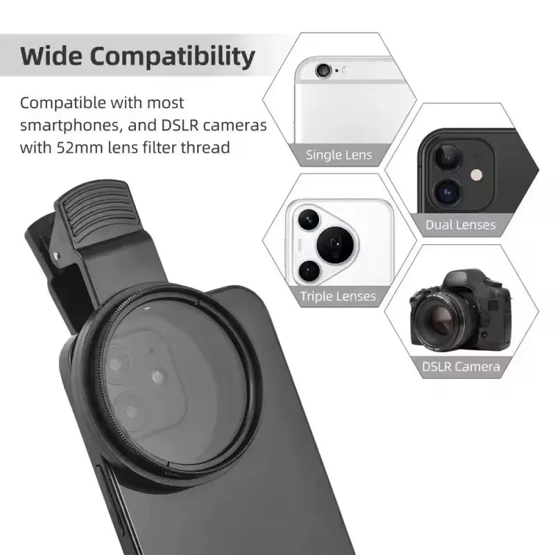 Filtro Polarizador CPL/UV Universal 52mm para Cámara de Celular