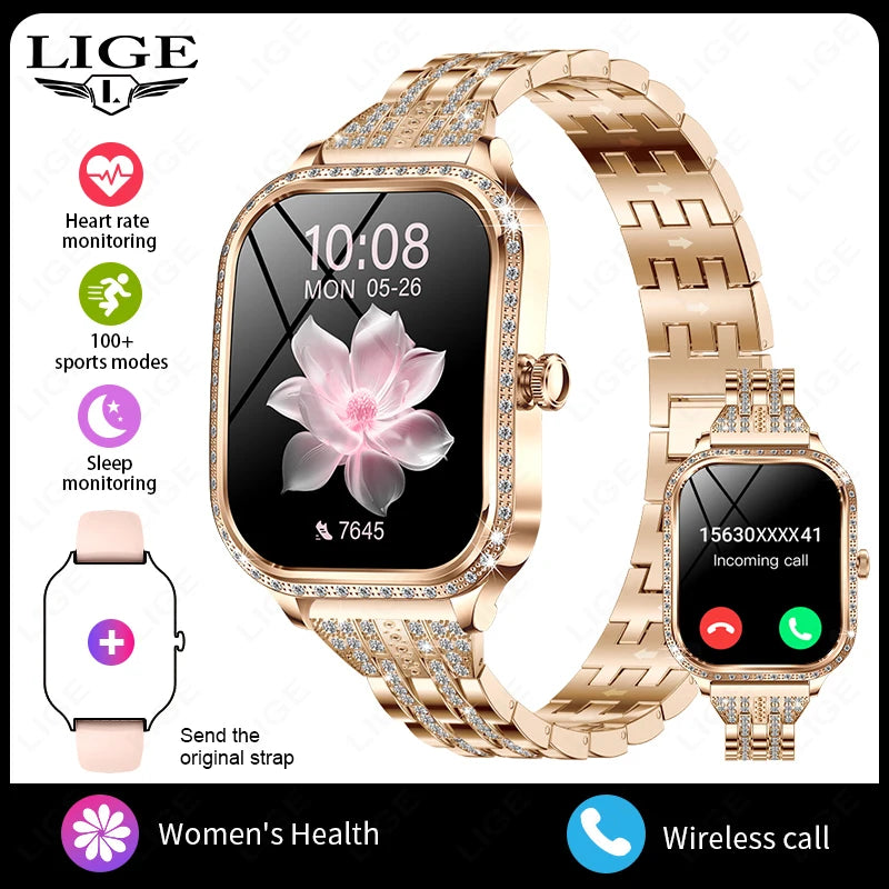 Smartwatch para mujer con pantalla curva HD 1.75 pulgadas y llamadas Bluetooth