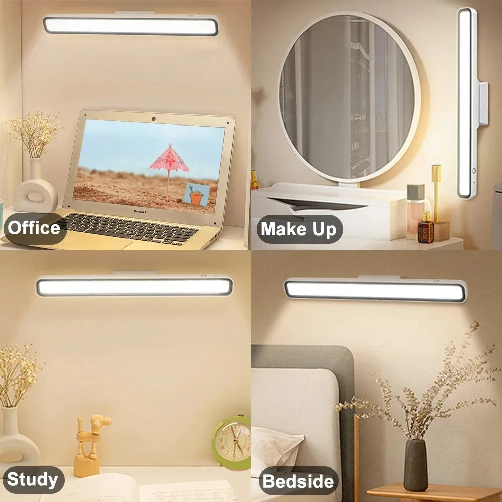 Lámpara de Escritorio LED USB Recargable, Luz de Mesa con Atenuación Continua, Lámpara de Noche Magnética Colgante para Dormitorio, Lámparas de Lectura