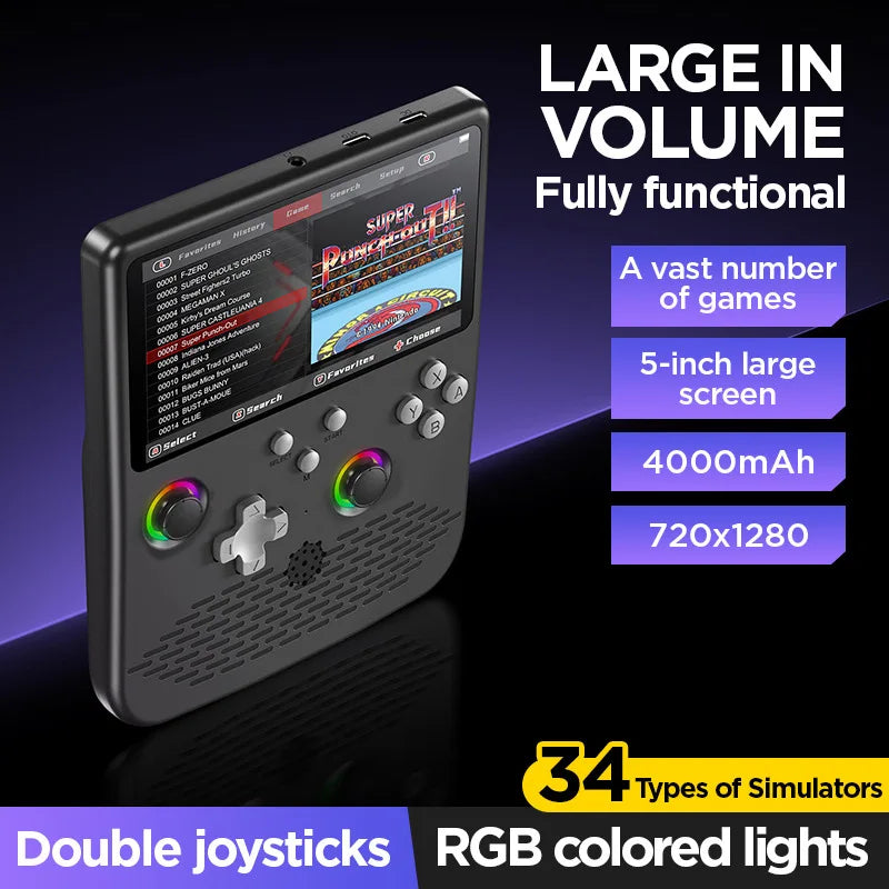Consola de Juegos Retro Portátil H5, Pantalla IPS 4K de 5.0 Pulgadas, 64 GB
