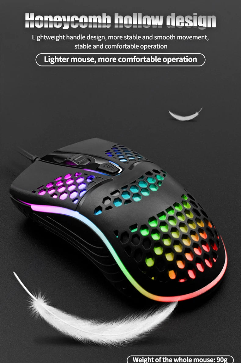 Ratón óptico con luz LED para juegos, Mouse ahuecado para ordenador portátil, escritorio, 4D, uso doméstico y oficina, 7 luces LED de respiración