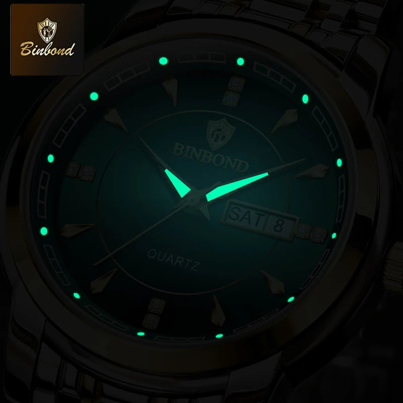Reloj de Cuarzo BINBOND para Hombre de Negocios, Luminoso, Resistente al Agua