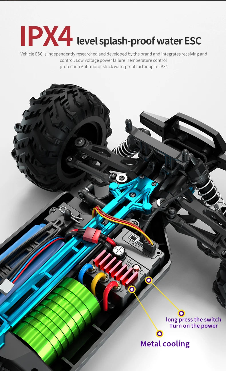 Coche RC 1:16 de Alta Velocidad, Monster Truck Todoterreno 4WD