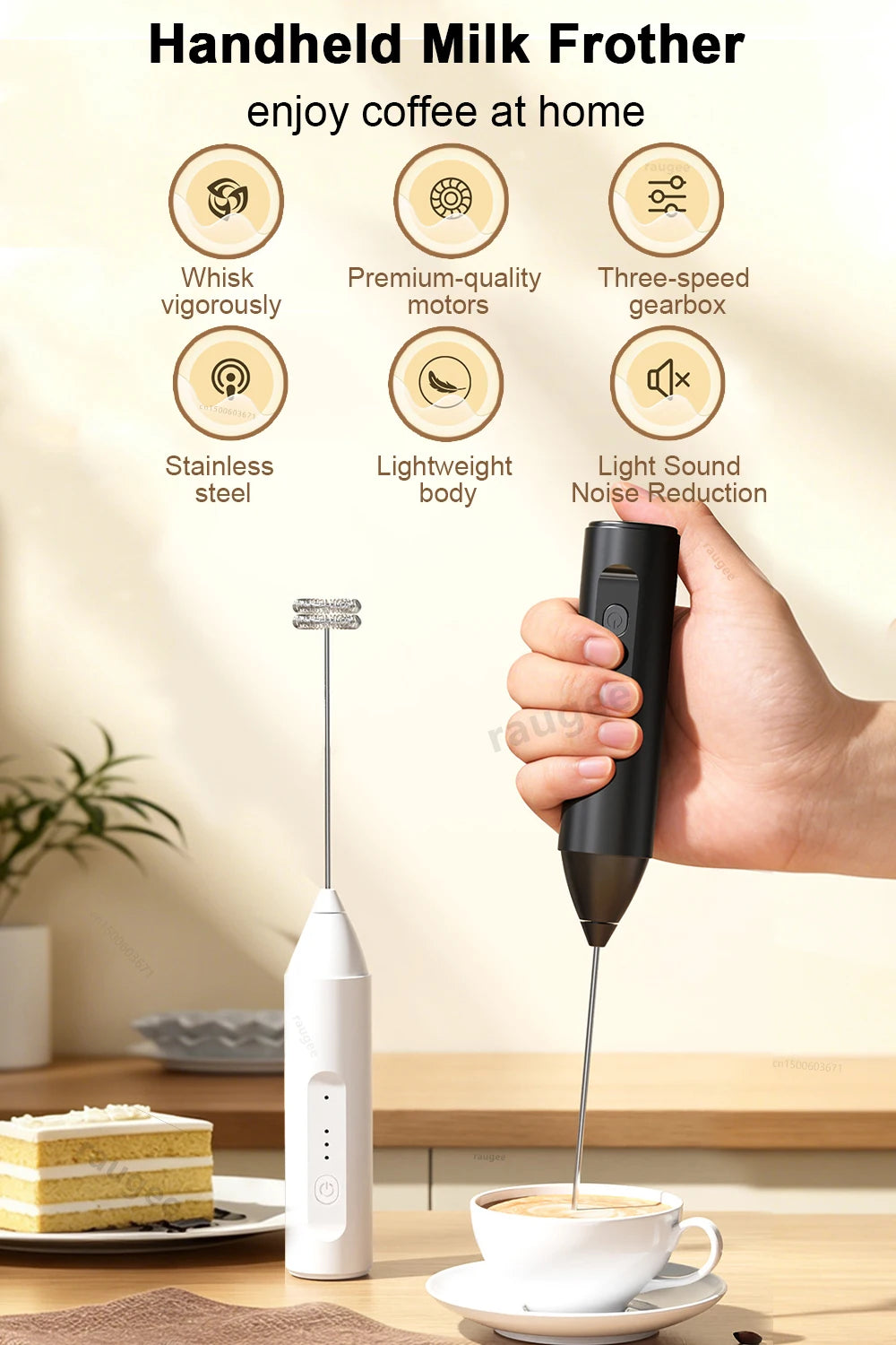 Espumador de leche inalámbrico recargable USB-C con 3 velocidades