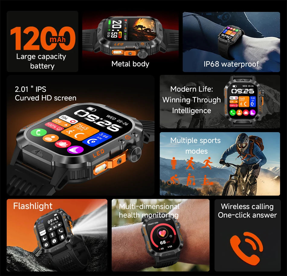 Reloj Inteligente Militar con Batería de 1200mAh