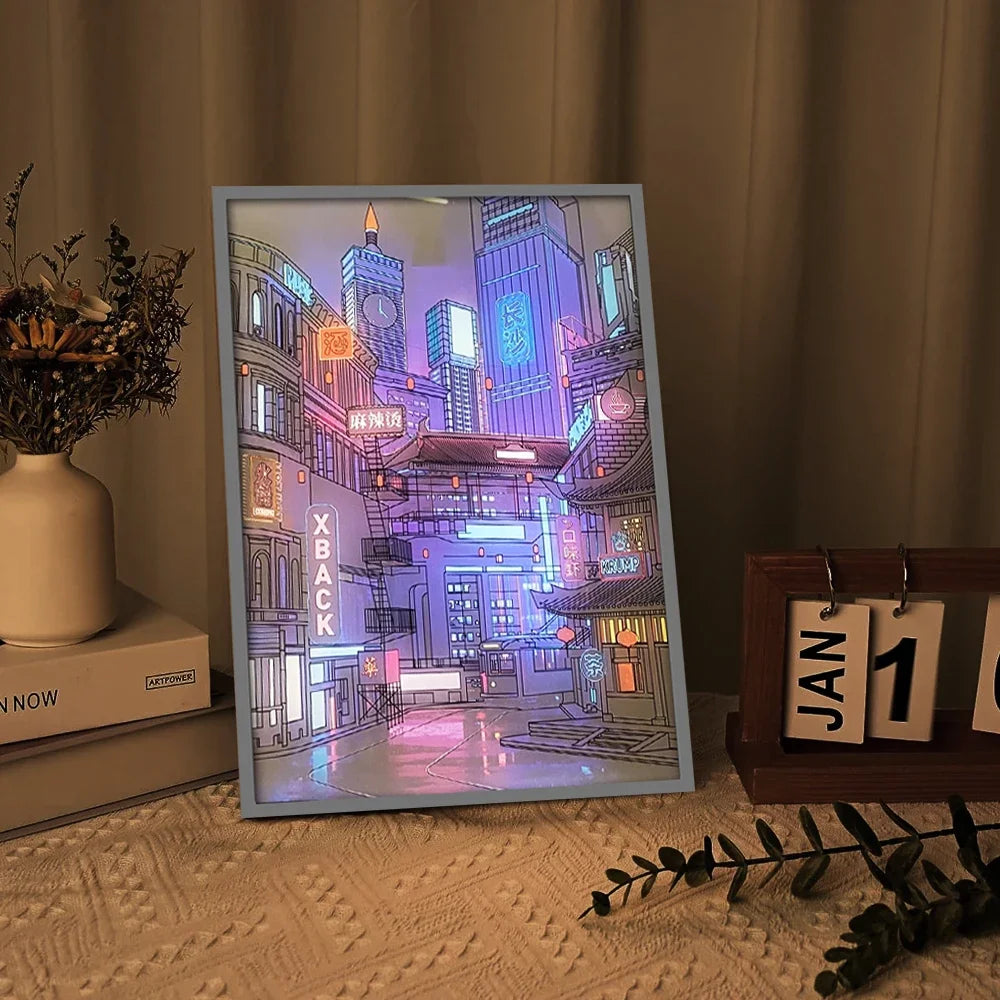 Lámpara Decorativa LED con Vista Nocturna de Ciudad