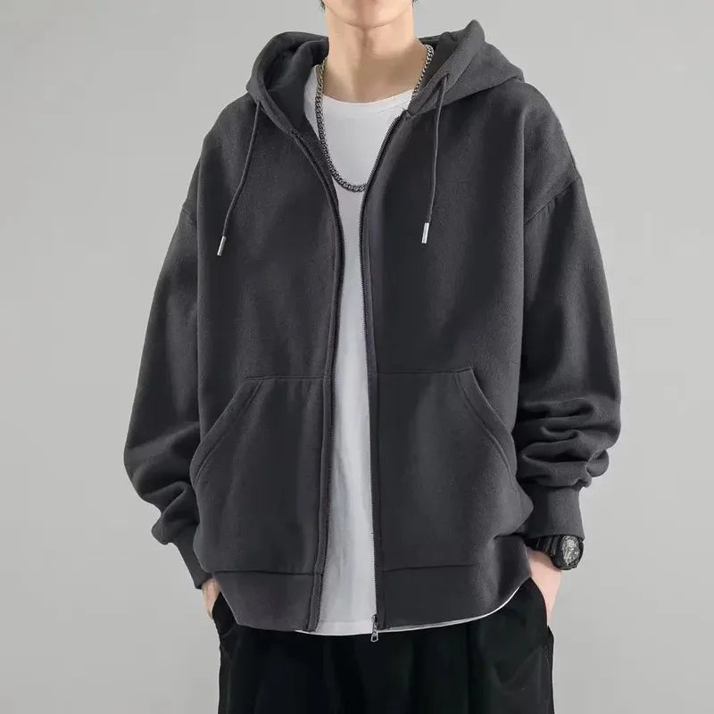 Ropa masculina Sudadera sólida negra para hombres Sudaderas con capucha con cremallera completa Invierno Jóvenes En oferta Ofertas Estilo coreano de alta calidad S