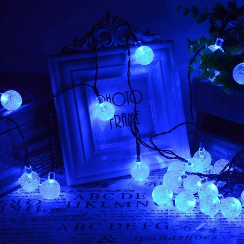 Guirnalda solar 200 LED globo de cristal impermeable para jardín