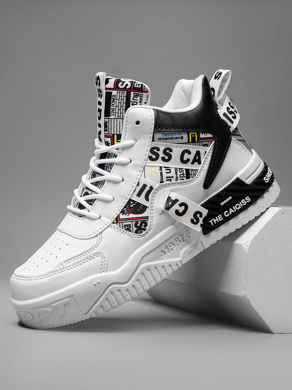 Zapatillas de plataforma con grafiti para hombre, estilo urbano, con cordones