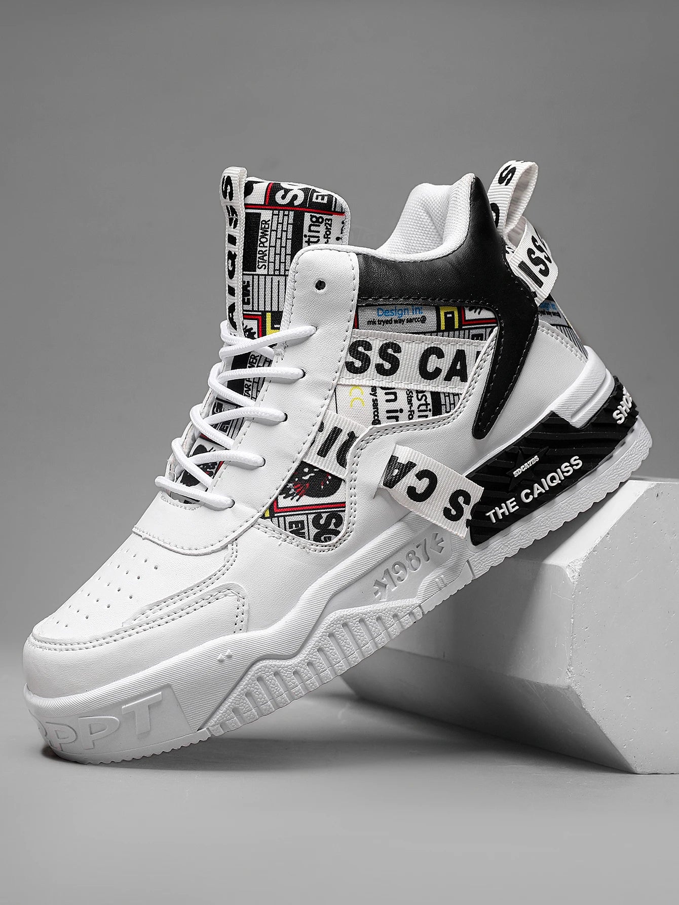 Zapatillas de plataforma con grafiti para hombre, estilo urbano, con cordones