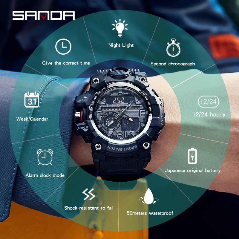 Reloj Digital LED Deportivo SANDA Multifunción para Hombre