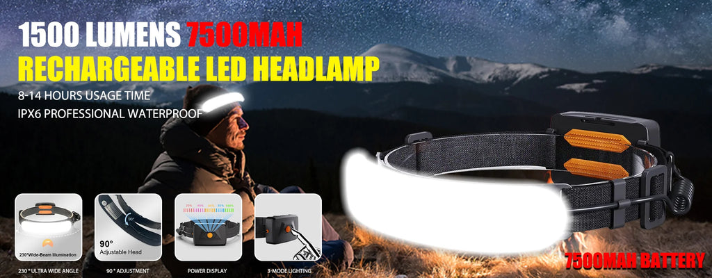 Linterna Frontal LED XPE+COB Recargable USB con Sensor Táctil