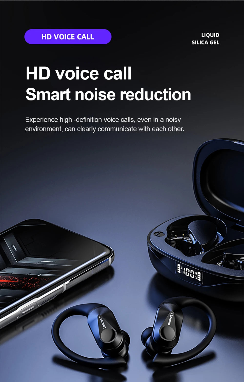Auriculares Bluetooth TWS Lenovo LP75 Deportivos con Gancho y Micrófono