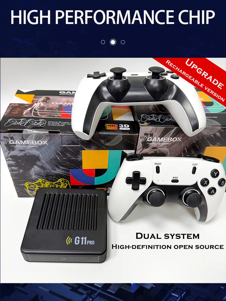 Reproductor multimedia y de juegos portátil G11 PRO 2 en 1 con pantalla 4K HD, chip de rendimiento estable, gran cantidad de juegos clásicos y casuales preinstalados y mandos inalámbricos; ideal para reuniones familiar