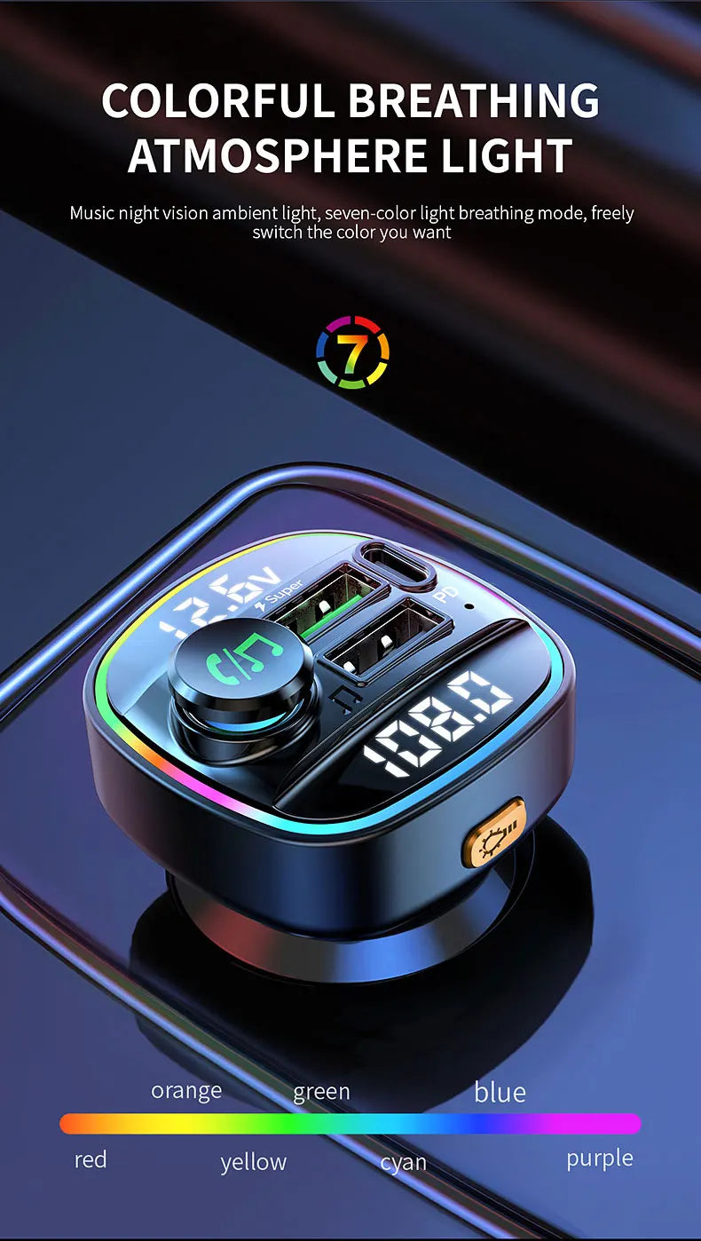 Transmisor FM Bluetooth 5.3 para Auto con Carga Rápida USB 22.5W