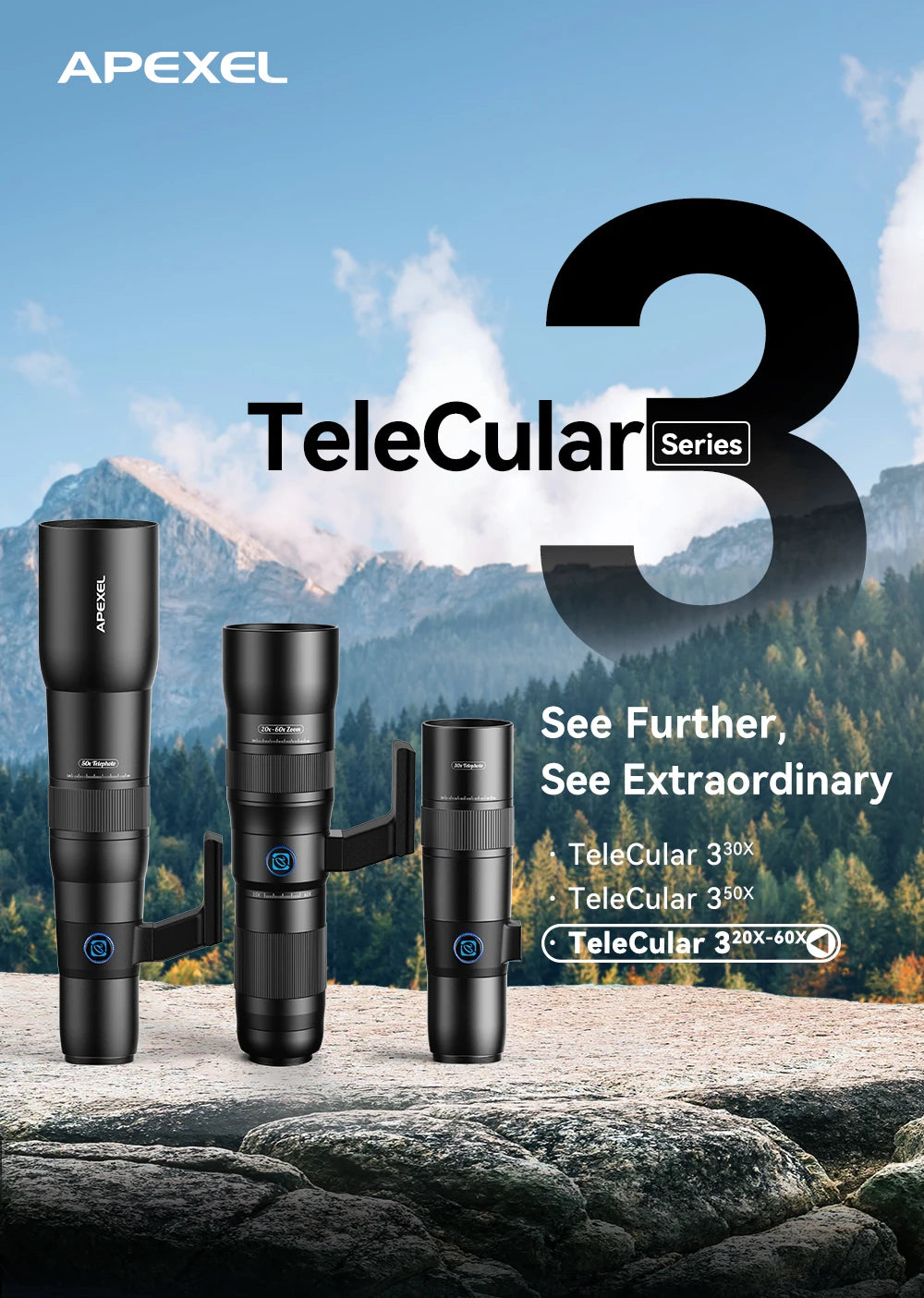 Lente Teleobjetivo APEXEL 20x-60x para Smartphone con Trípode