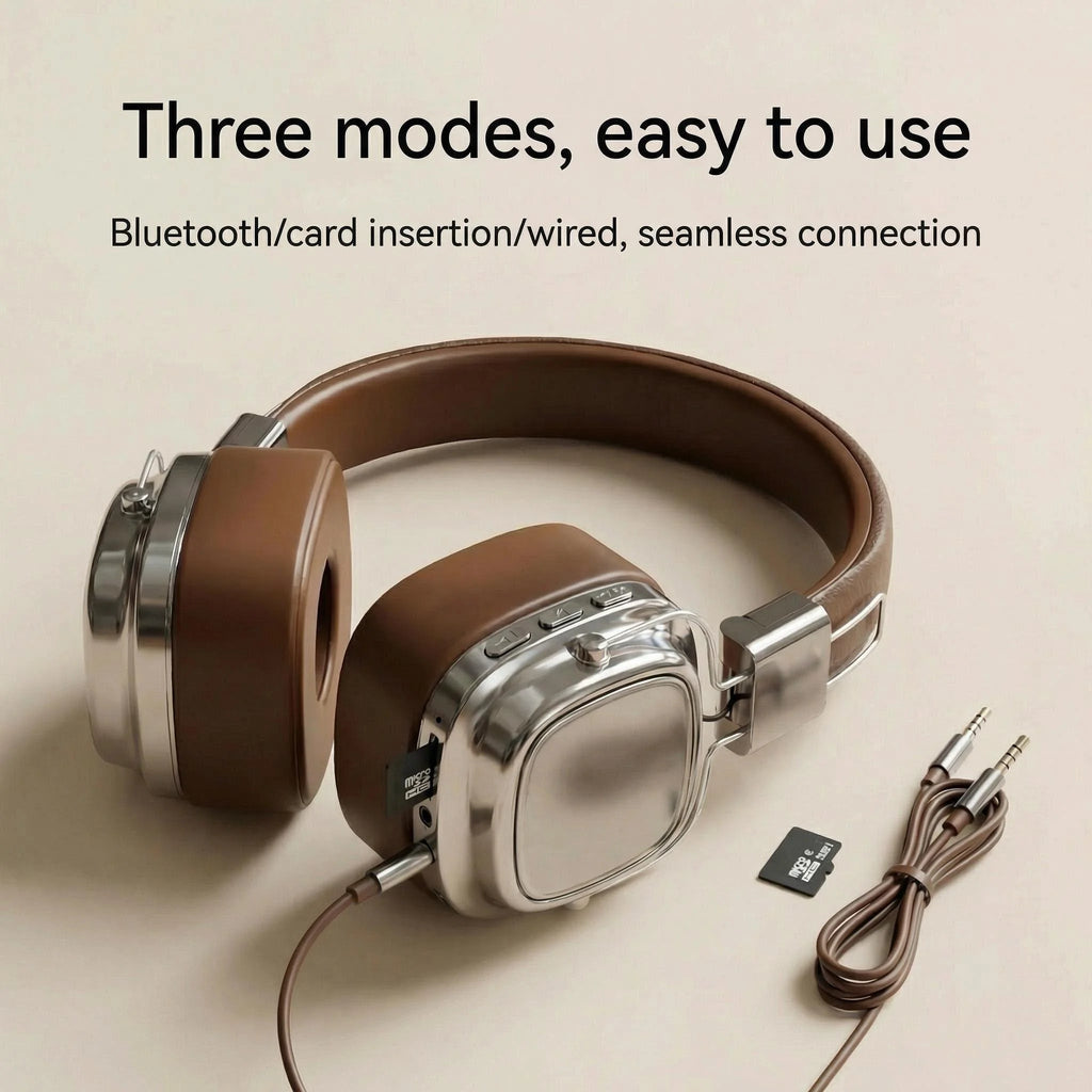 Auriculares Retro de Cuero Bluetooth 5.3 Plegables