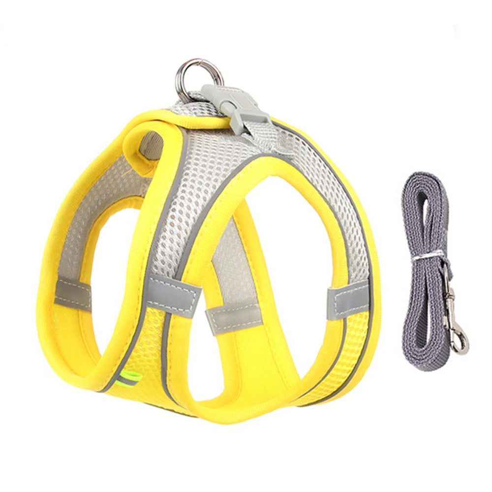 Arnés de Chaleco con Correa para Perros y Gatos - Malla Reflectante