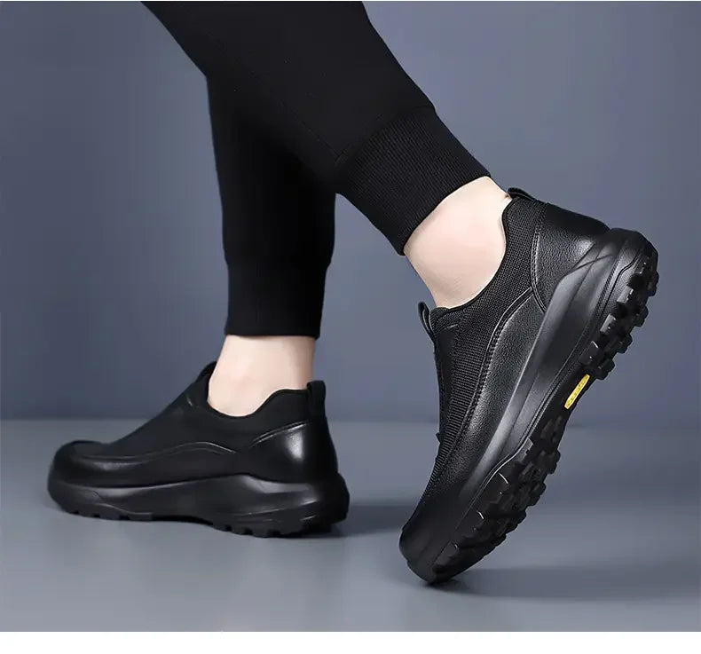 Mocasines casuales de cuero para hombre con suela gruesa antideslizante